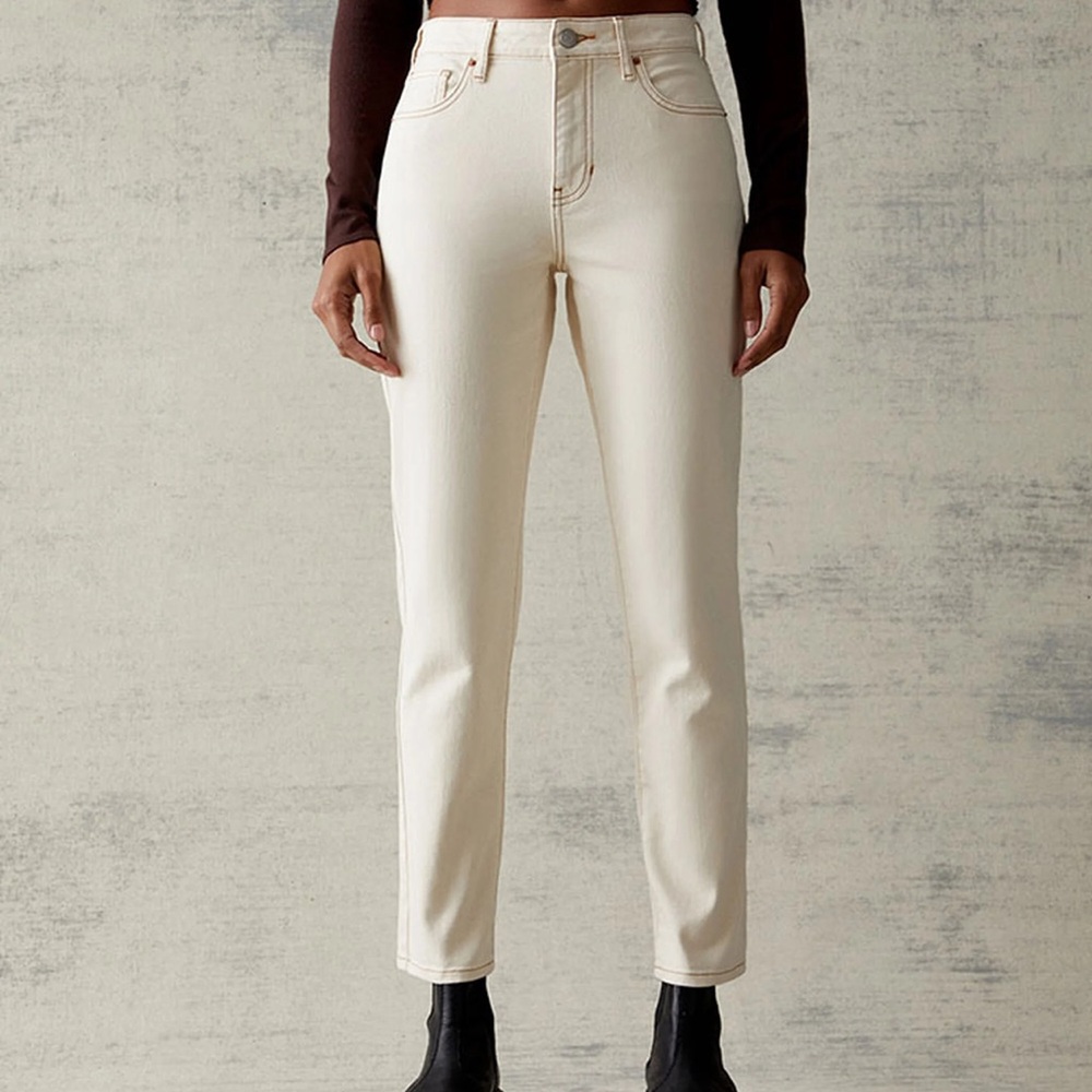 PACSUN Cream Stretch Mom Jeans